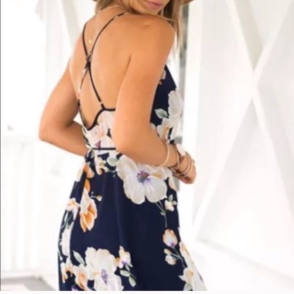 Chiffon Floral Blue Dress - Picture 4 of 5